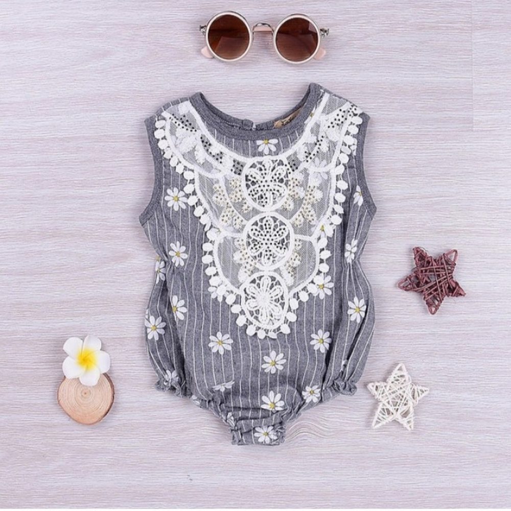 Charming Gray Daisy Lace Baby Bodysuit